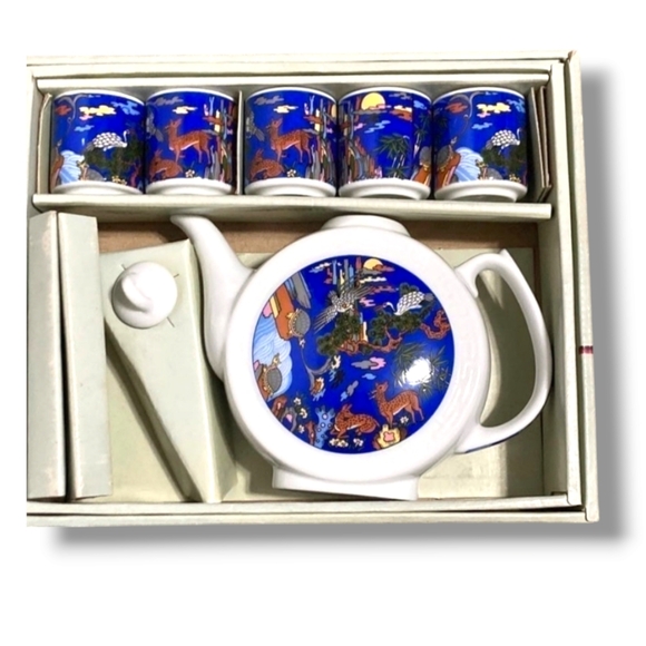 Vintage Korean Folk Jeong Ceramic Liquor Sake Bottle 6pc Set Psychedelic Retro - Picture 1 of 8